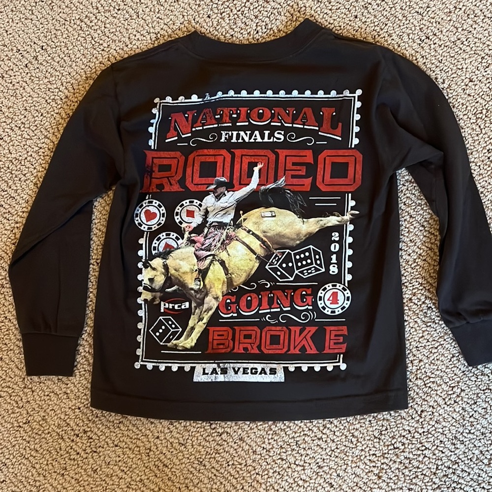 2018 NFR National Finals Rodeo long sleeve brown t-shirt, XS Going Broke